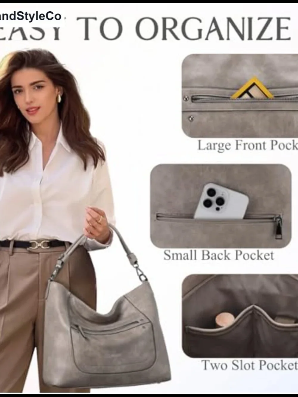 Vegan Leather Hobo Bag Large Slouchy Shoulder Purse Crossbody Strap